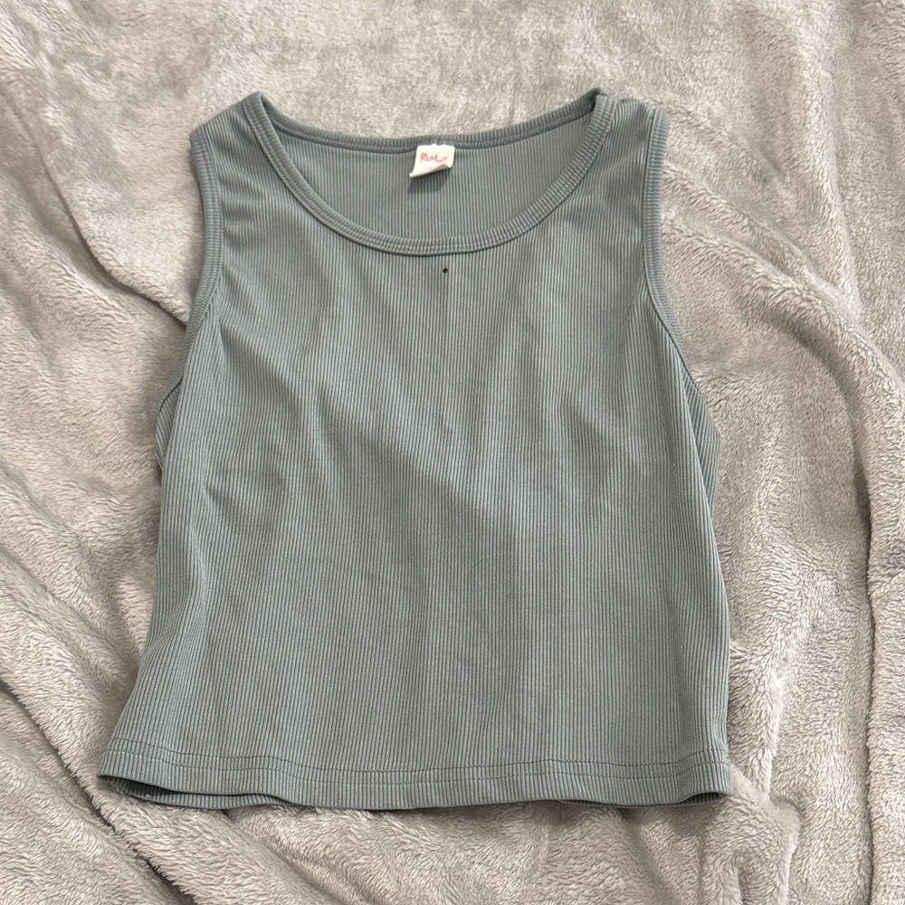 ROMWE Dusty Teal Ribbed Tank Top
